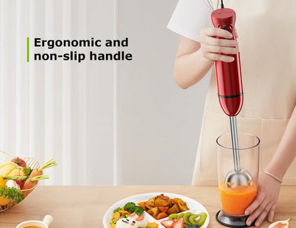 Bonsenkitchen Immersion Blender - Portable Handheld Stick Mixer with Stainless Steel Blades | Red, 2 Speed Settings