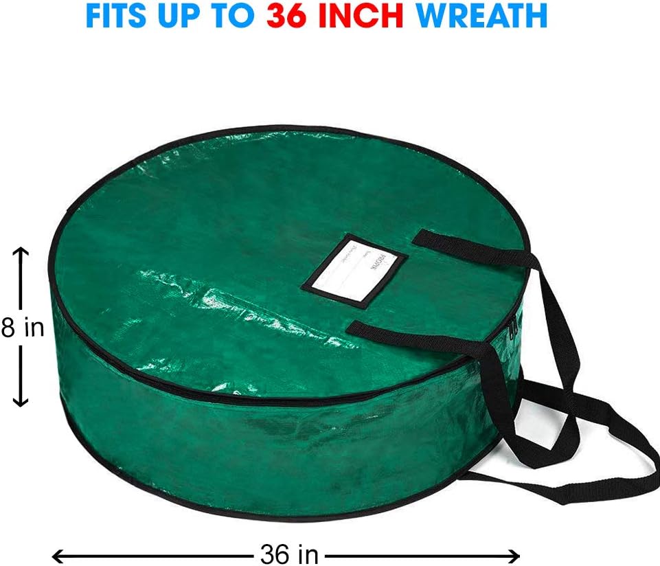 ProPik Christmas Wreath Storage Bag - Heavy-Duty Tear Resistant Container with Handles | 36” x 8” (Green)