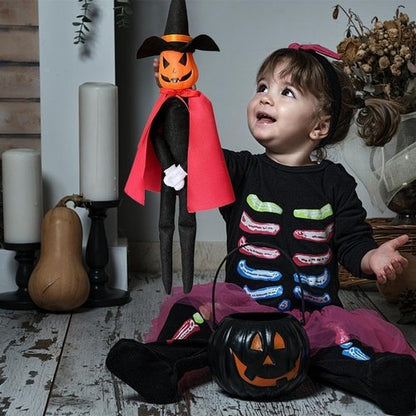 Danoni Halloween Pumpkin Elf Doll - Handmade Pumpkin Toy with Black Hat & Cape for Autumn Decor (Red)