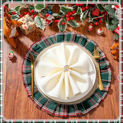 Christmas Plaid Round Placemats Set - Red Green, 12 Pack, 15.75 Inch
