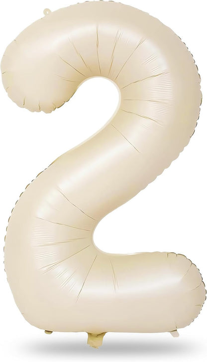 Skiennix 40-Inch Giant Helium Number Balloons - Beige 2nd Birthday Decorations for Boys & Girls