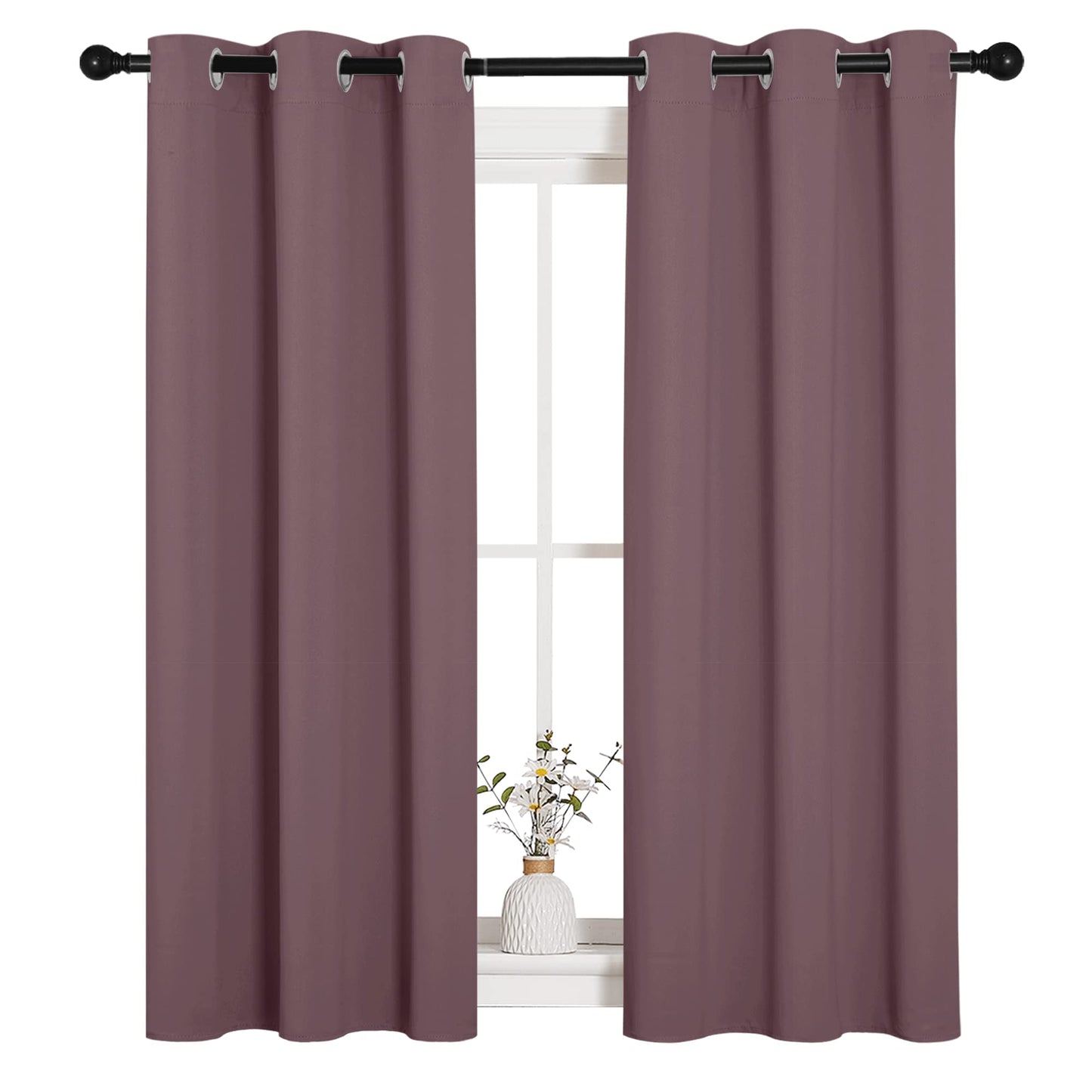 NICETOWN Window Curtain Panels, Dry Rose, 1 Pair, 34 by 54-inch, Thermal Insulated Solid Grommet Blackout Draperies/Drapes for Basement