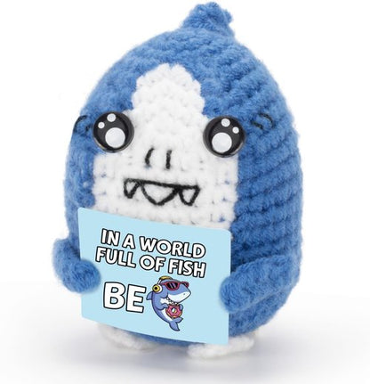 FunisFun Positive Crochet Shark | Handmade Motivational Gift for Shark Lovers - Unique Office Decor