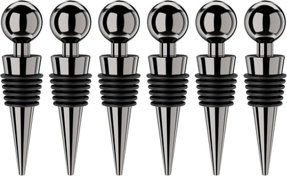 Vacuum Wine Bottle Stoppers 6Pcs - Reusable Silicone Corks, Leak Proof, Keep Fresh, Suitable for Standard Bottles (Black, 6 Pack)