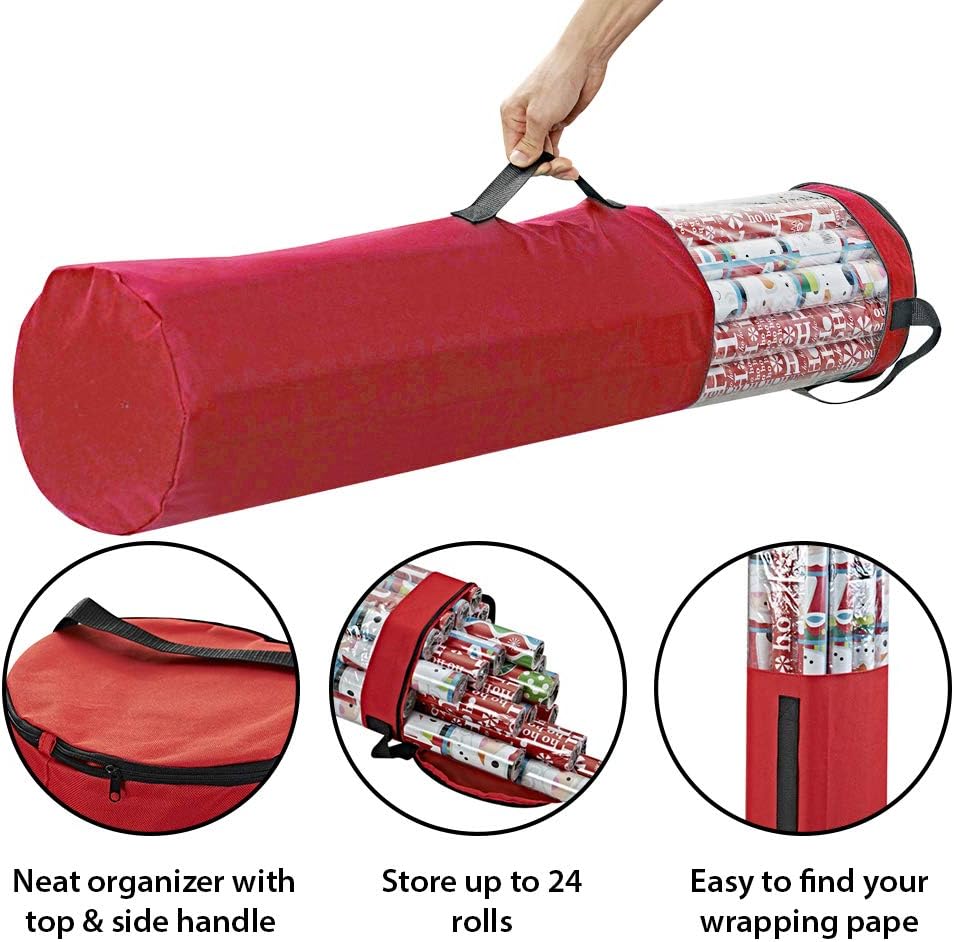 ProPik Wrapping Paper Storage Bag - Heavy-Duty Organizer for 24 Rolls | 40-Inch Clear PVC with Handles