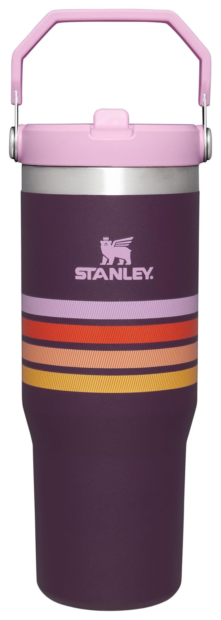 STANLEY IceFlow Stainless Steel Tumbler - Vacuum Insulated Water Bottle for Home, and Car Reusable Cup with Straw Leak Resistant Flip Cold for 12 Hours or Iced for 2 Days, Plum Stripe, 30 OZ / 0.89 L