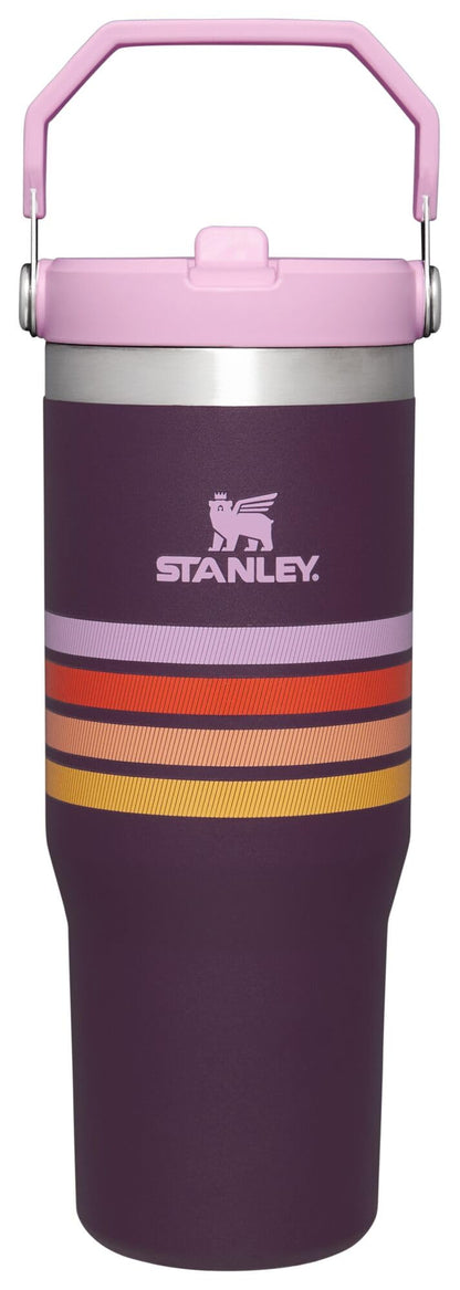 STANLEY IceFlow Stainless Steel Tumbler - Vacuum Insulated Water Bottle for Home, and Car Reusable Cup with Straw Leak Resistant Flip Cold for 12 Hours or Iced for 2 Days, Plum Stripe, 30 OZ / 0.89 L