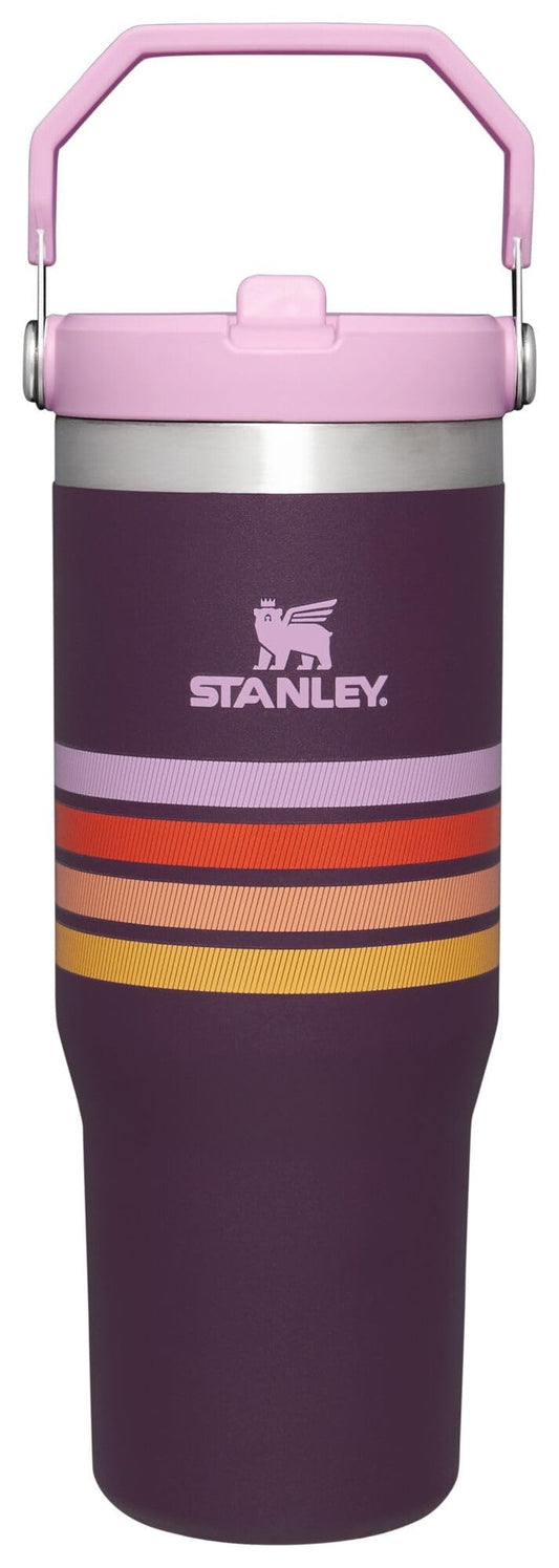 STANLEY IceFlow Stainless Steel Tumbler - Vacuum Insulated Water Bottle for Home, and Car Reusable Cup with Straw Leak Resistant Flip Cold for 12 Hours or Iced for 2 Days, Plum Stripe, 30 OZ / 0.89 L