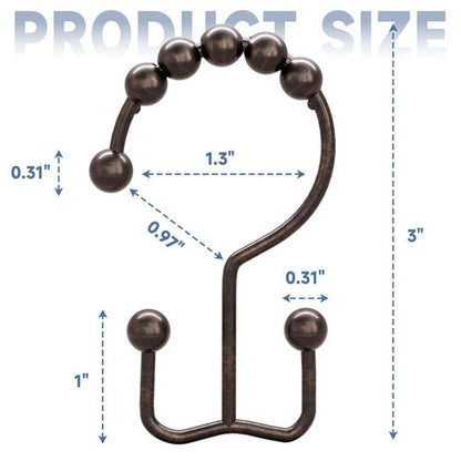 Titanker Shower Curtain Hooks Rings, Rust-Resistant Metal Double Glide Shower Hooks for Bathroom Shower Rods Curtains, Set of 12 Hooks - Bronze
