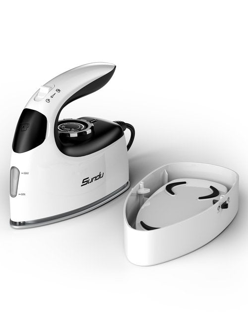 Sundu Small Steam Iron for Clothes, 1000W Travel Iron Portable with Silver Non-Stick Soleplate, 300 Microsteam Holes & 90ml Tank, Lockable Base for Quilting & Sewing