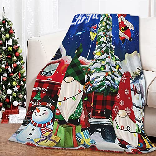 Merry Christmas Blanket, Christmas Tree Dwarfs Fuzzy Soft Warm Sherpa Throw Blanket for Women, Red Buffalo Plaid Truck Seasonal Winter Xmas Holiday Blanket for Couch Bed Living Room 50"x60"