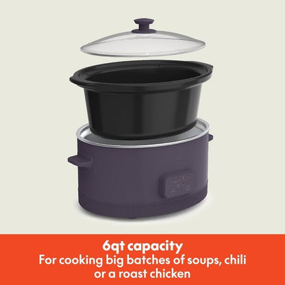Bella 6.0 Qt Programmable Slow Cooker - Ceramic Nonstick, Adjustable Temp & Cooking Times | Dishwasher Safe, Plum