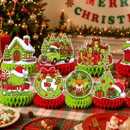 Christmas Honeycomb Centerpieces Set - 9 Holiday Table Decorations