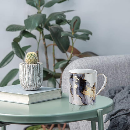 Marble Gold 14 oz Ceramic Coffee Mug - Gift Gift for Women, Black & Gold Marble