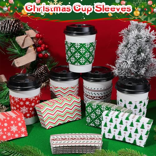 Cute Christmas Coffee Cup Sleeves 200 Pack Disposable Double Layer Covers for 12-16 oz Hot Cold Drinks