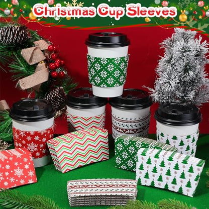Cute Christmas Coffee Cup Sleeves 200 Pack Disposable Double Layer Covers for 12-16 oz Hot Cold Drinks