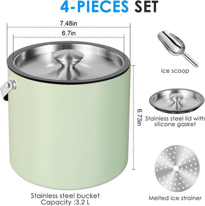3.2L Insulated Ice Buckets for Parties, Elegant Double Wall Stainless Steel Champagne Buckets with Lid & Scoop,Ideal for Cocktail Bar, Chilling Wine, Champagne