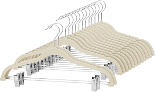 Cozymood Velvet Hangers - Ultra-Thin Non-Slip Clips for Skirts & Pants - Pack of 24 (Beige)