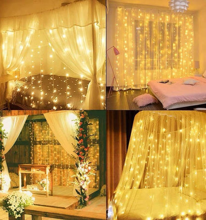 Skiennix 300 LED Curtain Lights - 3M x 3M Fairy String Lights for Parties & Weddings | USB Plug, 8 Modes, Warm White