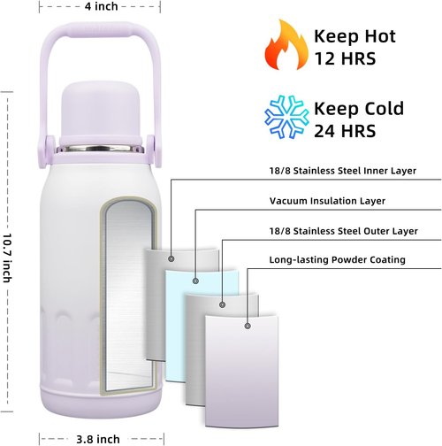 BJPKPK Insulated Water Bottle - 40oz Stainless Steel Thermal Flask with Handle | Dishwasher Safe, Purple Pearl