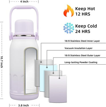 BJPKPK Insulated Water Bottle - 40oz Stainless Steel Thermal Flask with Handle | Dishwasher Safe, Purple Pearl