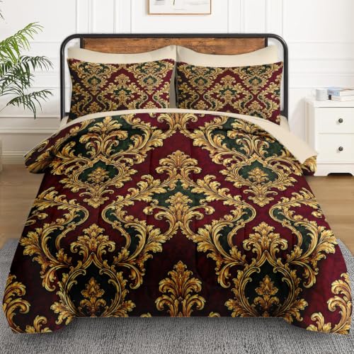 WeCozy Baroque Damask King Size Comforter Set - Victorian Antique Bedding