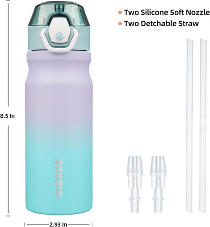 BJPKPK Insulated Water Bottle - 18oz Reusable Stainless Steel Flask with Straw & Leak-Proof Lid | Lavender Green