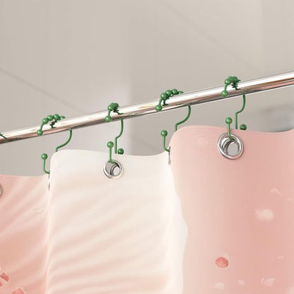 Titanker Shower Curtain Hooks Rings, Rust-Resistant Metal Double Glide Shower Hooks for Bathroom Shower Rods Curtains, Set of 12 Hooks - Emerald Green