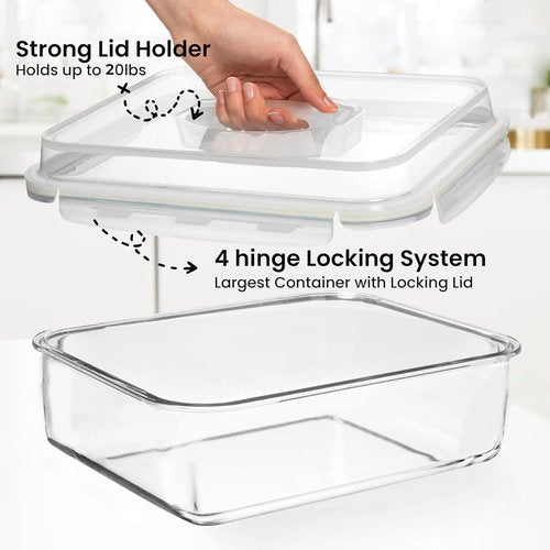 Large 4800 ML Glass Food Storage Container by [Brand Name] - Airtight Locking Lid | BPA-Free, Oven Safe for Vegetables, Fruits, and Casseroles