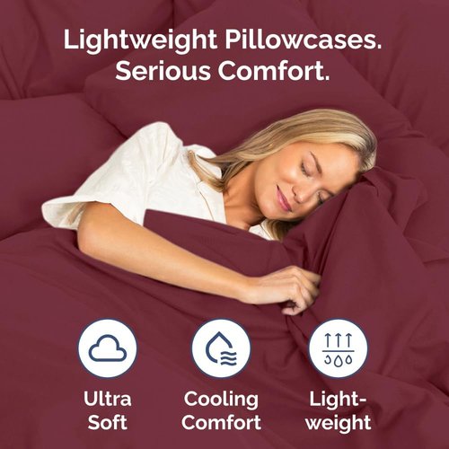 King Pillow Cases by [Brand Name] - Ultra Soft Hotel Quality Covers | Cozy, Wrinkle-Free & Stain Resistant - 4 Piece Set in Burgundy