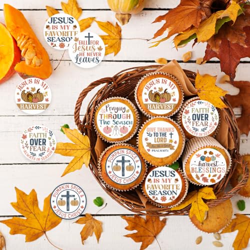 Fall Jesus Edible Cupcake Toppers 36PCS - Thanksgiving Religious Cake Decor