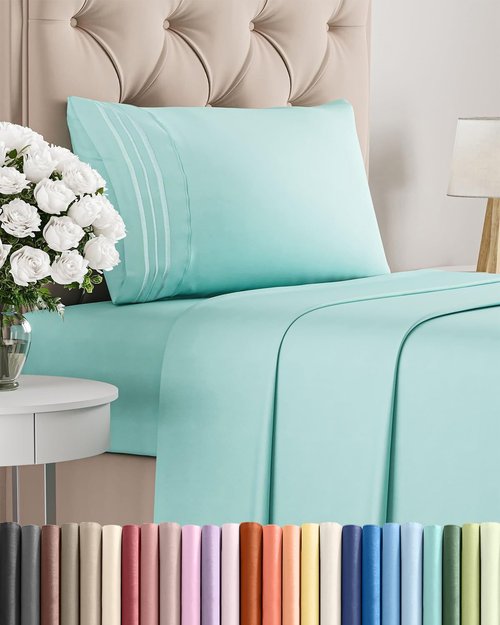 Comfy Twin XL Size 3 Piece Sheet Set - Breathable & Cooling Hotel Luxury Bedding - Soft, Deep Pockets, Wrinkle-Free - Oeko-Tex Certified - Spa Blue