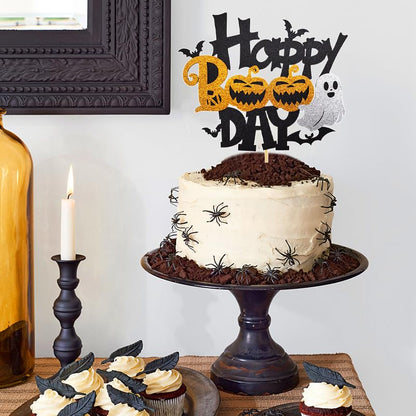 Halloween Cake Topper Black Glitter Boo Day with Castle Witch Pumpkin Ghost Bat - Color 3