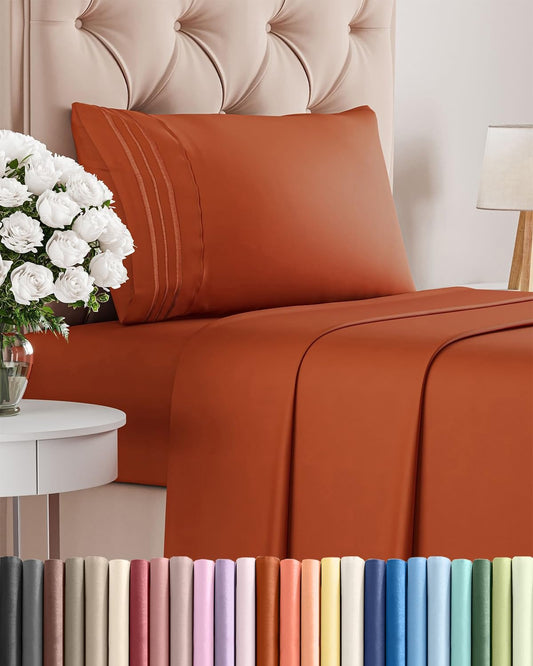 Skiennix Twin XL Sheet Set - Comfy Breathable Cooling Bedding - Luxury Hotel Quality - Deep Pockets, Soft, Wrinkle-Free - Oeko-Tex Certified - Terracotta