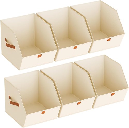 Homsorout Fabric Closet Storage Cubes - 6 Pack Square Bins with Dual Handles for Organizing Small Spaces | Beige