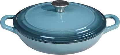 Flavehc Enameled Cast Iron Braiser - 3 Qt Slate Blue Casserole Pan with Lid & Handles