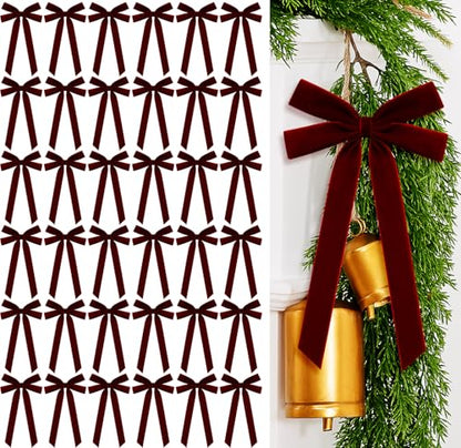 Burgundy Velvet Christmas Bow Set - 36 Pack, 5.1 x 10.2 Inches