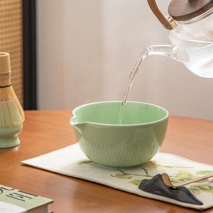 DWEHIXBUY Matcha Tea Kit 7-Pcs Set, Whisk and Bowl with Spout & Measuring Spoon, Japanese Tea Making Tools,Cha, tea bowl, tea spoon, tea cloth, set the mountain, check the sieve,