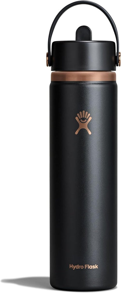 Hydro Flask Water Bottle - Insulated Stainless Steel with Wide Straw Lid | 24 Oz Black Arc, Leakproof