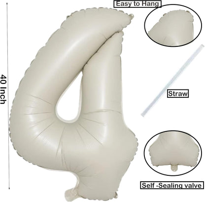 Skiennix 40-Inch Cream White Foil Number Balloons | Helium-Inflatable 0-9 for Birthdays & Anniversaries