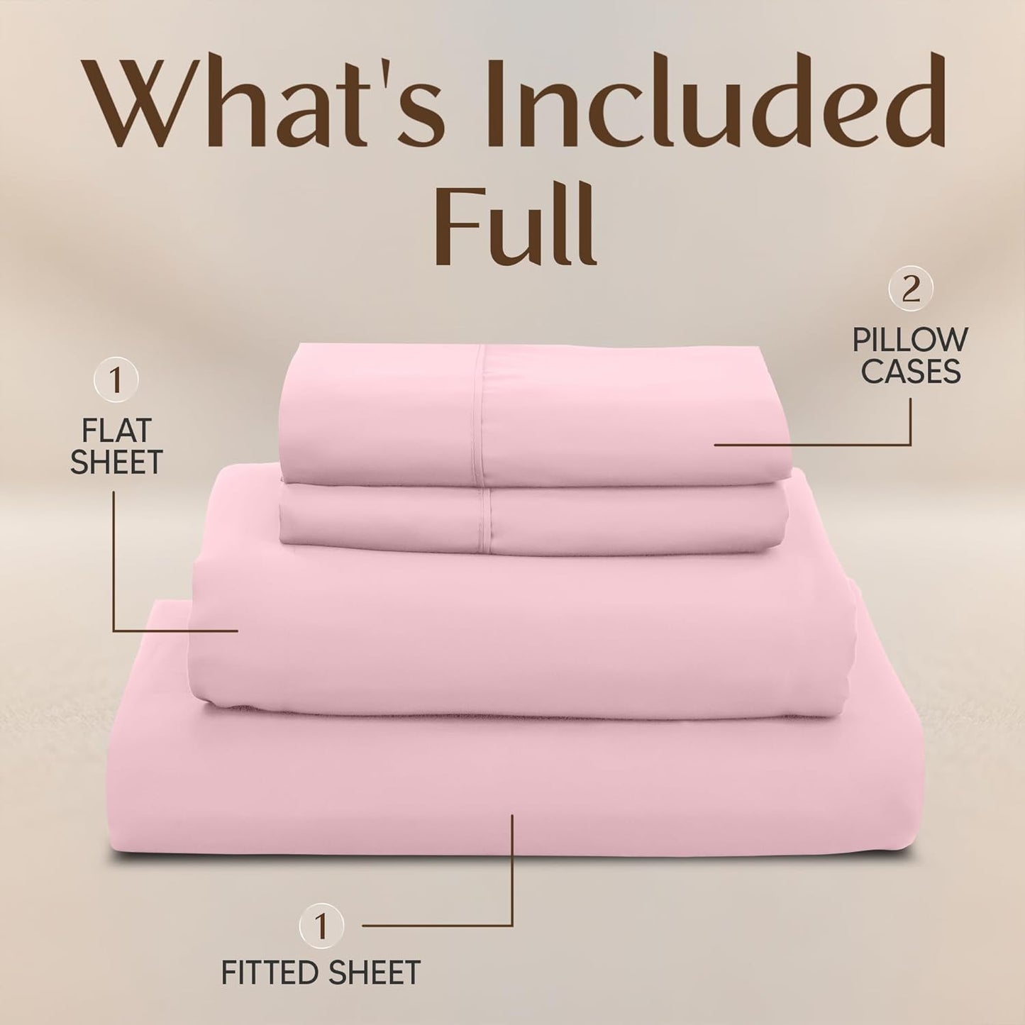 Utopia Bedding Full Bed Sheets Set - 4-Piece Brushed Microfiber - Fade & Shrinkage Resistant | Full Size, Pink