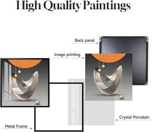 Framed Modern Wall Art Set by [Brand Name] - Abstract Luxury Geometric Prints | Contemporary Orange, Gray & Gold Decor for Living Room, Bedroom & Office