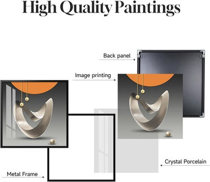 Framed Modern Wall Art Set by [Brand Name] - Abstract Luxury Geometric Prints | Contemporary Orange, Gray & Gold Decor for Living Room, Bedroom & Office