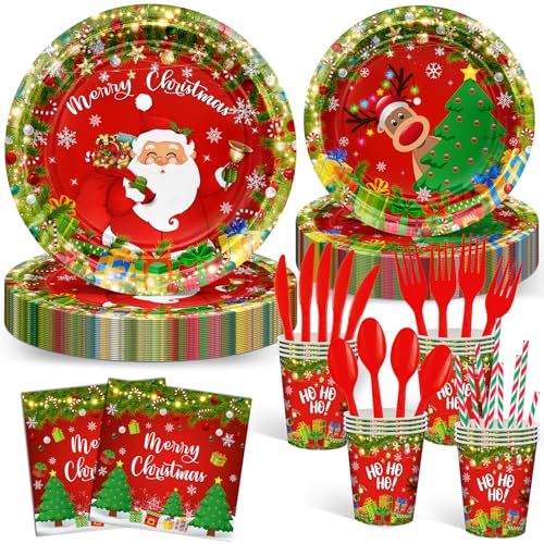 Christmas Disposable Paper Plate and Napkin Party Set for 24 Guests
