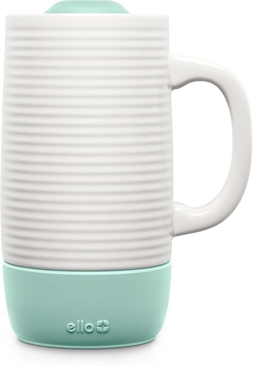 Ello Jane 18oz Ceramic Travel Mug - Splash-Resistant Lid & Built-in Coaster | BPA Free, Dishwasher Safe, Yucca