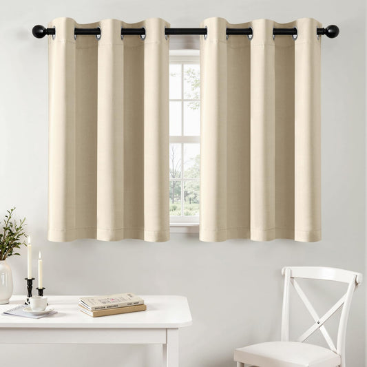MIULEE Short Curtains - Cream Beige Blackout Thermal Insulated Drapes for Kitchen & Bathroom | 40" x 36" (2 Panels)