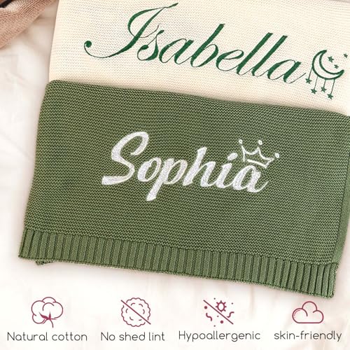 Personalized Baby Knit Blanket with Teddy Bear Set - Custom Name Gift for Newborns