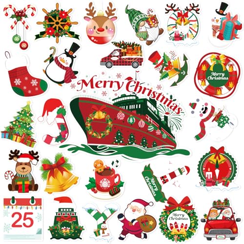 Christmas Cruise Door Magnets - 26-Piece Holiday Decorative Stickers for Refrigerator, Car, Garage, and More
