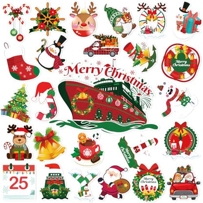 Christmas Cruise Door Magnets - 26-Piece Holiday Decorative Stickers for Refrigerator, Car, Garage, and More