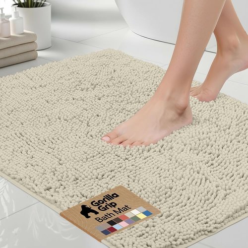 Gorilla Grip Bath Rug Mat - Thick Soft Absorbent Chenille | Quick-Dry Microfiber 30x20, Dusty Cloud